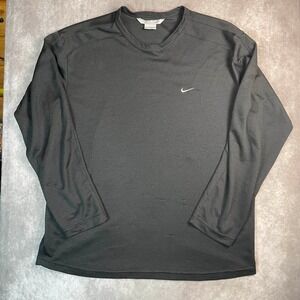 Y2K Nike Mens Large Long Sleeve Waffle Knit Thermal Shirt Charcoal Grey Swoosh